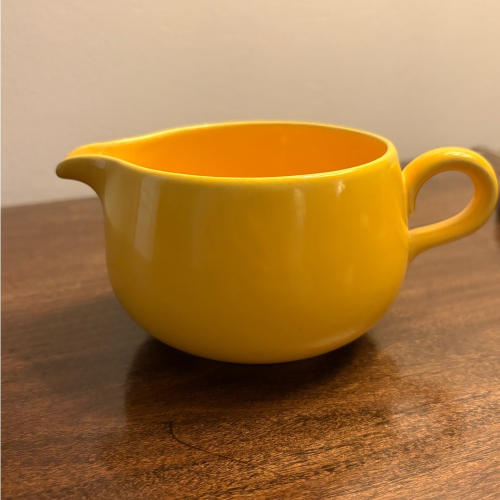 Antique Bright Yellow Ceramic Creamer Pitcher